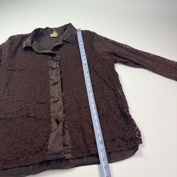 Vintage Leopard Sheer Tunic Top sz S Button Front Brown Mobwife Whimsigoth Fairy - Picture 7 of 8